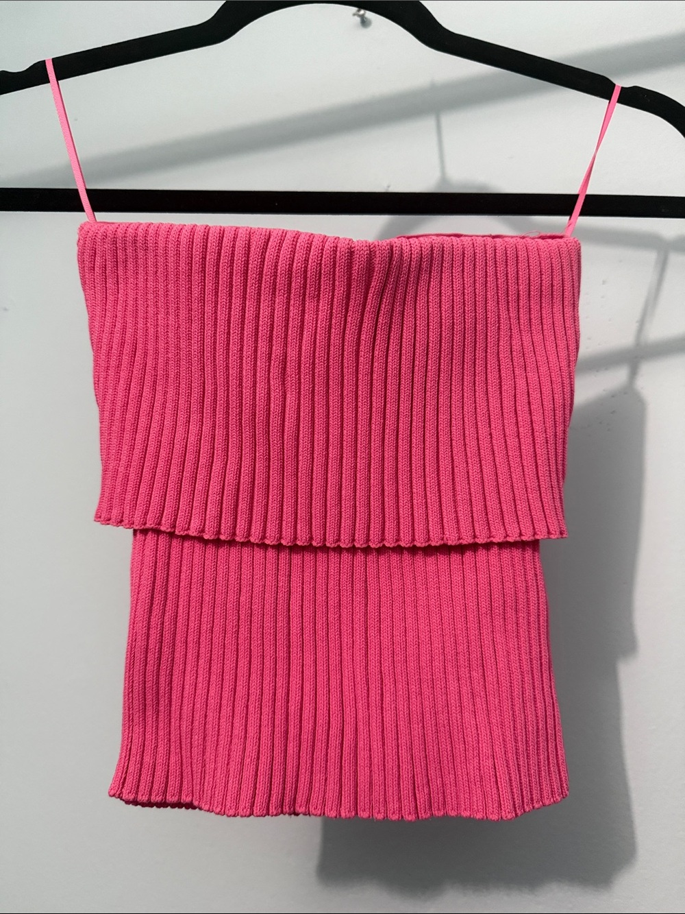 Zara Pink Ribbed Fold-Over Strapless Camisole